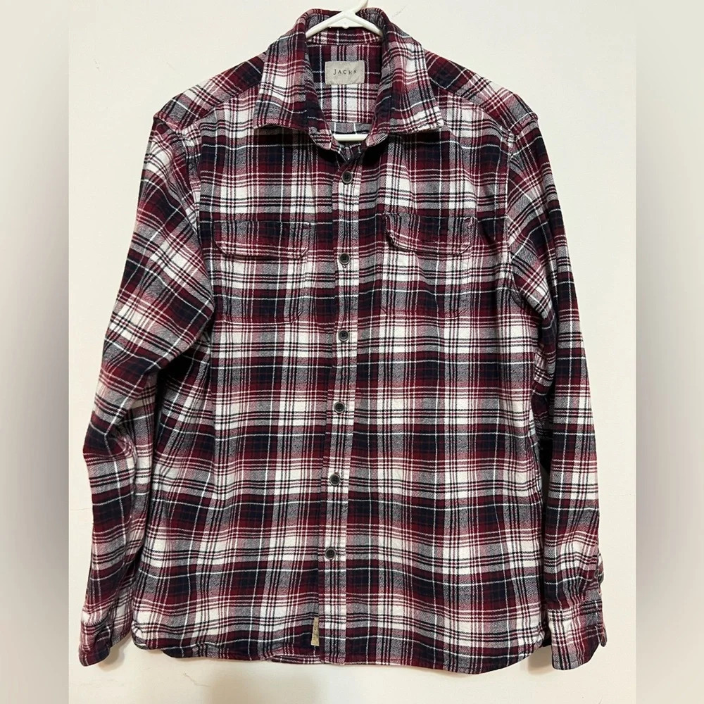 Jachs Plaid Flannel Button Down Long Sleeve Shirt Red/Blue Large Tall